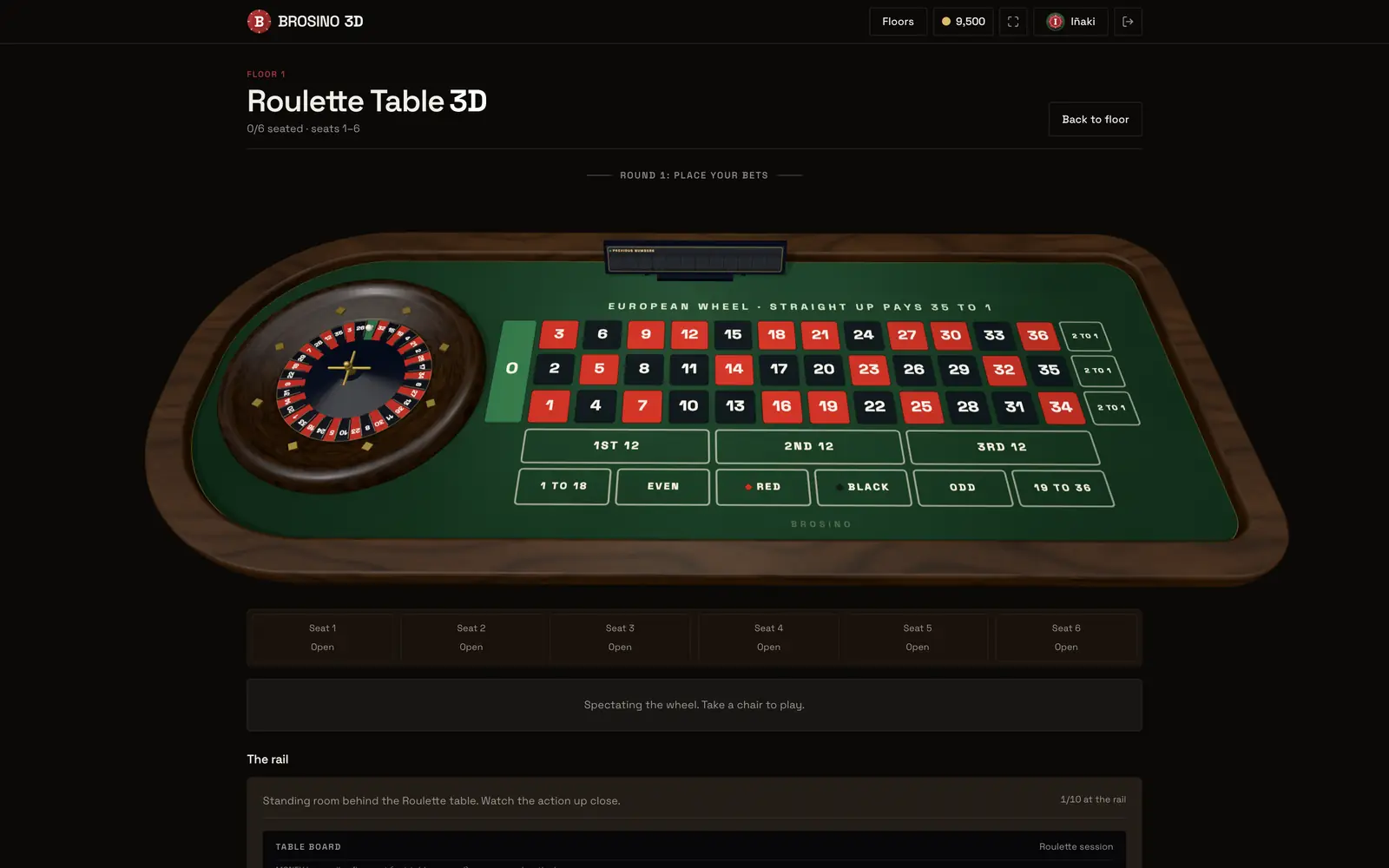 Brosino's 3D roulette table, with the European wheel and the betting layout